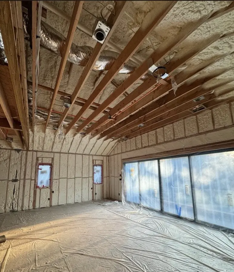 Interior walls and ceiling insulated with spray foam during new construction in Warrenton
